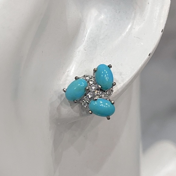 Arizona Sleeping Beauty Turquoise Cambodian Zircon Sterling Silver Stud … - Picture 5 of 11